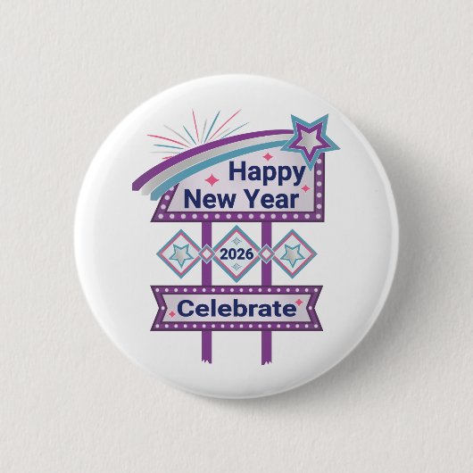 Retro Happy New Year Sign - Celebrate Marquee Button (Vorderseite)