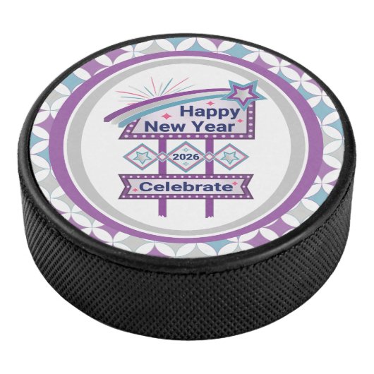 Retro Happy New Year Sign - Celebrate Marquee Eishockey Puck (3/4)
