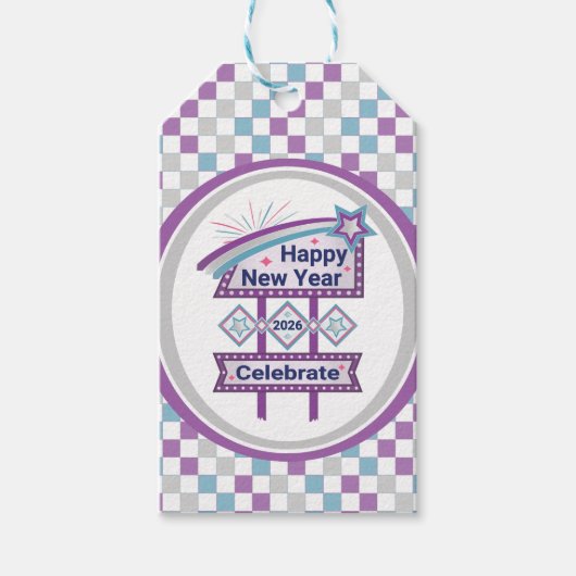 Retro Happy New Year Sign - Celebrate Marquee Geschenkanhänger (Vorderseite)