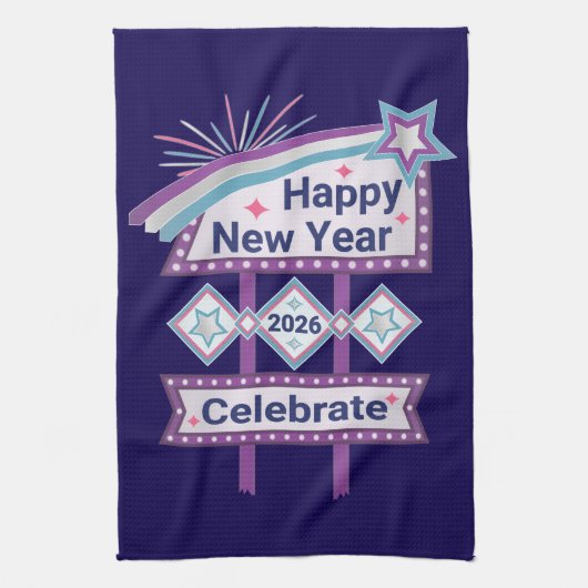 Retro Happy New Year Sign - Celebrate Marquee Geschirrtuch (Vertikal)
