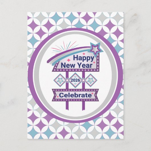 Retro Happy New Year Sign - Celebrate Marquee Postkarte (Vorderseite)