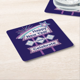 Retro Happy New Year Sign - Celebrate Marquee Rechteckiger Pappuntersetzer