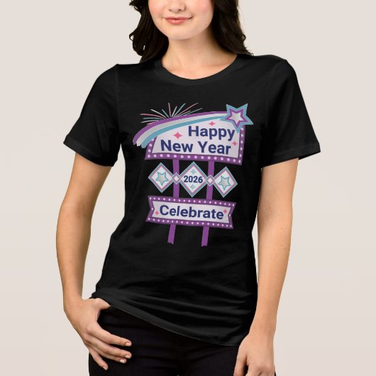 Retro Happy New Year Sign - Celebrate Marquee Tri-Blend Shirt (Vorderseite)