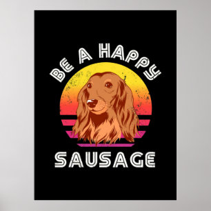 Retro Happy Sausage Dog Poster