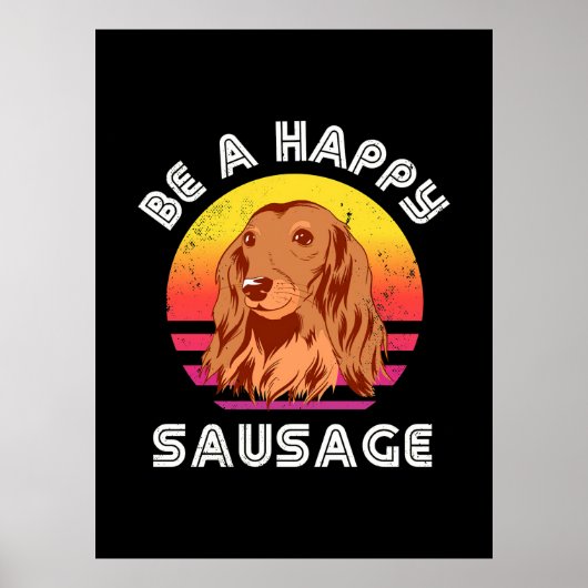Retro Happy Sausage Dog Poster (Vorne)