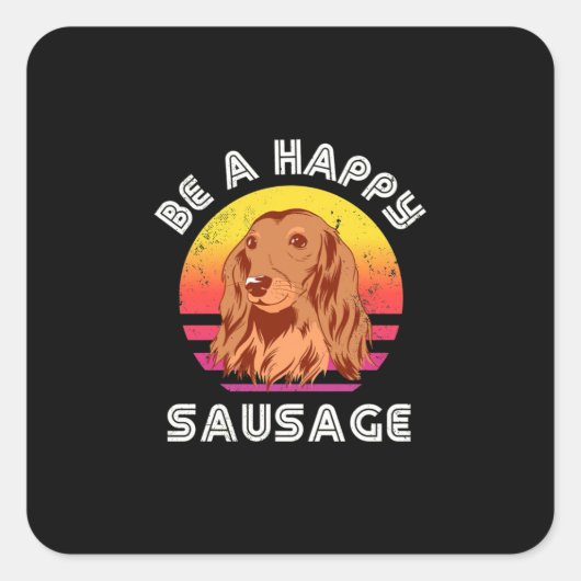 Retro Happy Sausage Dog Quadratischer Aufkleber (Vorderseite)