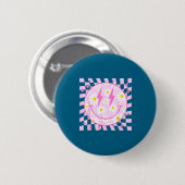 Retro Happy Smile Face Checkered Pattern Nk Daisy  Button (Vorne & Hinten)