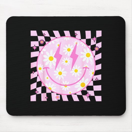 Retro Happy Smile Face Checkered Pattern Nk Daisy Mousepad (Vorne)