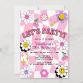 Retro Happy Smile Face Pink Geliebter Spaß Geburts Einladung (Vorderseite)