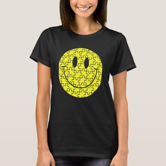 Retro Happy Smile Face Puzzle Stücke Niedlich Auti T-Shirt (Vorderseite)
