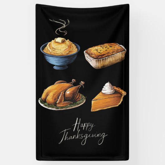 Retro Happy Thanksgiving Fall Pumpkin Pie Banner (Vertikal)