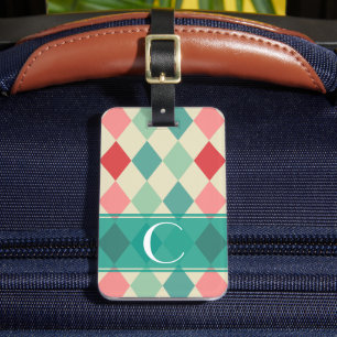 Retro-Harlekin-Geometrisches Monogramm Gepäckanhänger