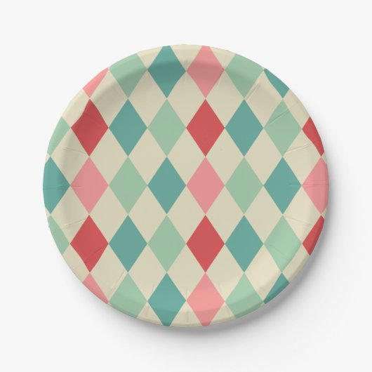 Retro-Harlekin-Geometrisches Muster Pappteller (Vorderseite)