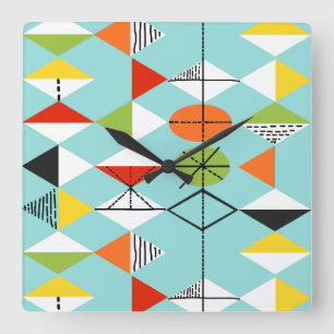 Retro-Harlekin-Muster-Quadratuhr Quadratische Wanduhr
