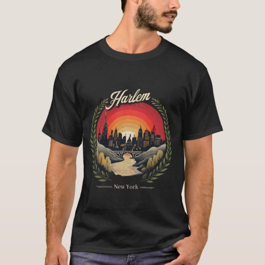Retro Harlem Sunset: New York City Skyline T-Shirt (Vorderseite)