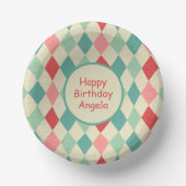 Retro Harlequin Geometric Muster Custom Birthday Pappteller (Vorderseite)