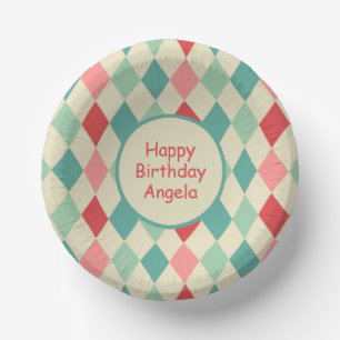 Retro Harlequin Geometric Muster Custom Birthday Pappteller