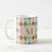 Retro Harlequin Geometric Muster Monogram Kaffeetasse (Links)