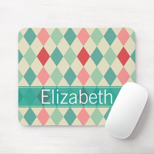 Retro Harlequin Geometric Muster Monogram Mousepad (Mit Mouse)