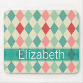Retro Harlequin Geometric Muster Monogram Mousepad (Vorne)