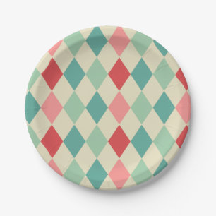 Retro Harlequin Geometrisches Muster Pappteller
