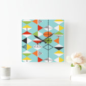 Retro Harlequin Pattern Square Clock Quadratische Wanduhr (Zuhause)