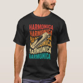 Retro Harmonica Harp Player T-Shirt (Vorderseite)