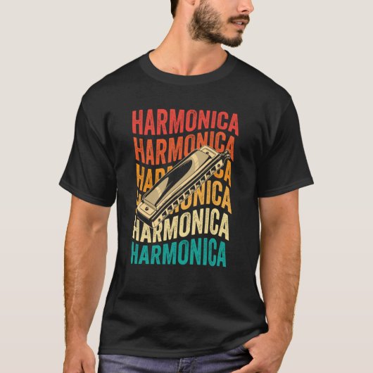 Retro Harmonica Harp Player T-Shirt (Vorderseite)