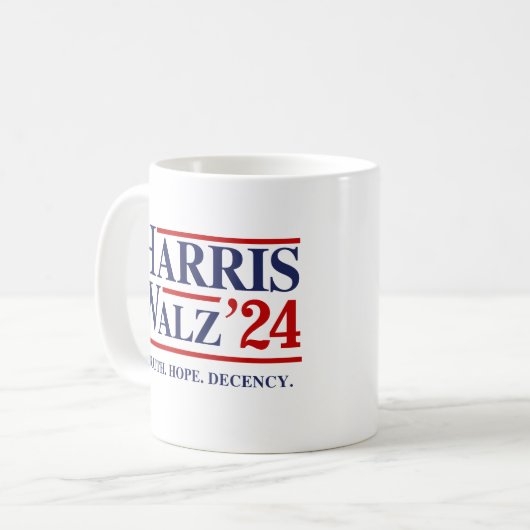Retro Harris Walz '24 - Truth Hope Decency Kaffeetasse (Vorderseite Links)