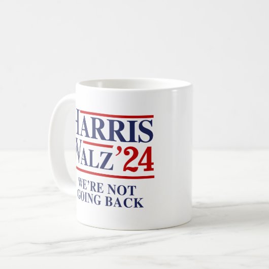 Retro Harris Walz '24 - Wir gehen nicht zurück Kaffeetasse (Vorderseite Links)
