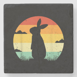 Retro-Hase im Vintage-Stil der 80er für Kaninchenl Steinuntersetzer