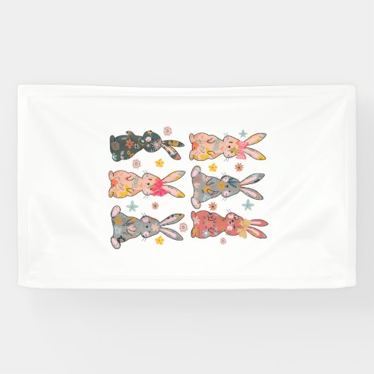 Retro-Hasen-Blumen-Hase-Ostern Da Banner (Horizontal)