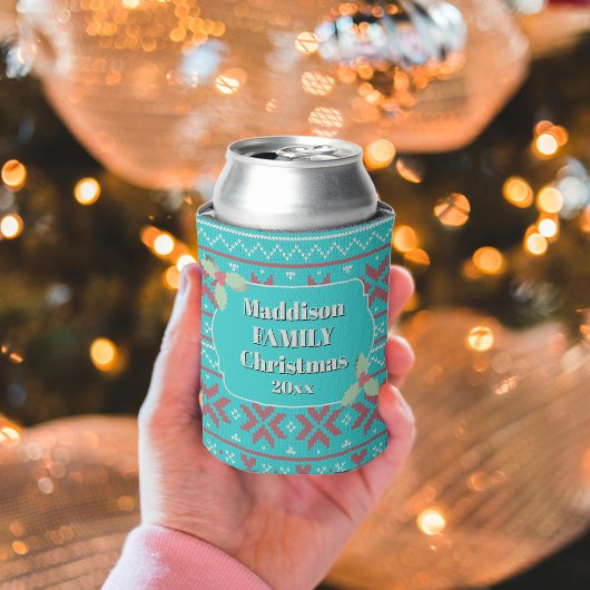 Retro-hässlicher Weihnachtspullover Blau Rot Stech Dosenkühler