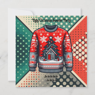 Retro-hässliches Weihnachtspullover-Pop-Art-Einlad Feiertagskarte
