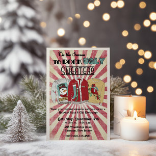 Retro-Hässliches-Weihnachtspullover-Weihnachtsfeie Einladung