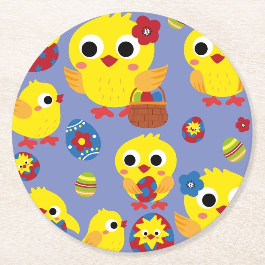 Retro Hatch Ostereier Runder Pappuntersetzer (Vorderseite)