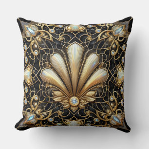 Retro-Hausakzente   Schwarz-goldener Art Deco Kissen