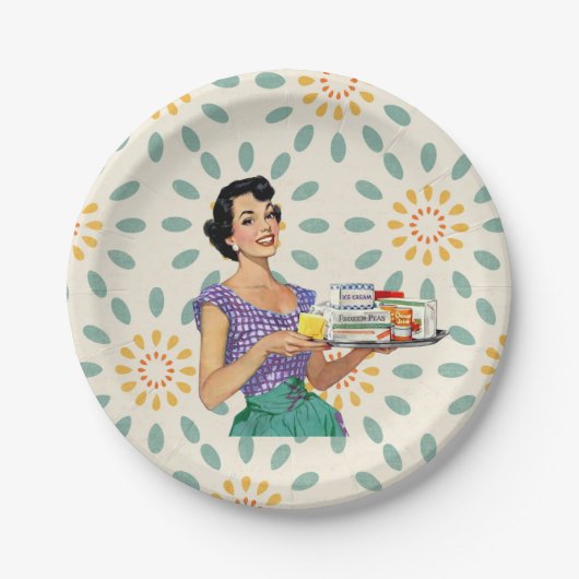 Retro-Hausfrau 1950 Papier-Teller Pappteller (Vorderseite)