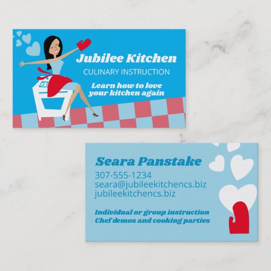 Retro Hausfrau Backofen Kochklasse Koch Visitenkarte (Vorne/Hinten)