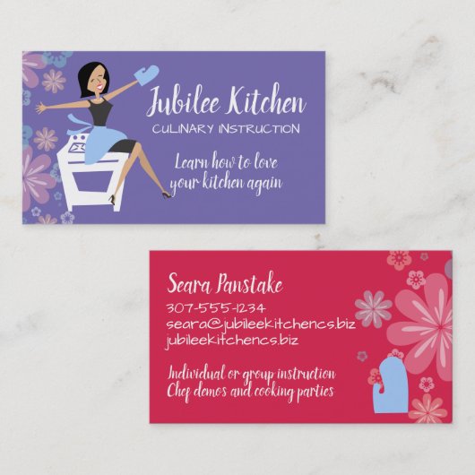 Retro Hausfrau Backofen Kochklasse Koch Visitenkarte (Vorne/Hinten)