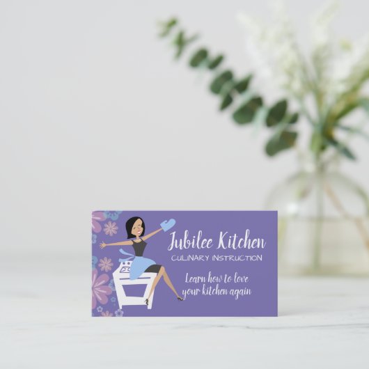 Retro Hausfrau Backofen Kochklasse Koch Visitenkarte (Stehend Vorderseite)