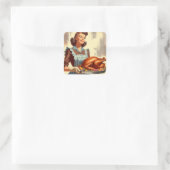 Retro Hausfrau Erntedank Türkei Vintag Quadratischer Aufkleber (Tasche)
