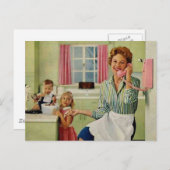 Retro Hausfrau & Familie Postkarte (Vorne/Hinten)