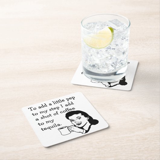 Retro Hausfrau Funny Tequila Kaffee Pep Zitat Rechteckiger Pappuntersetzer (Vor Ort)