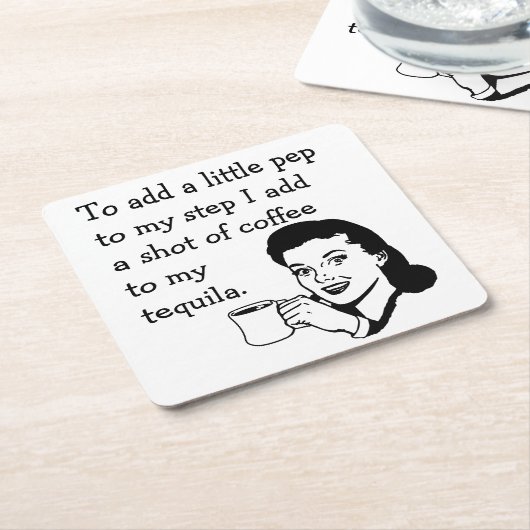Retro Hausfrau Funny Tequila Kaffee Pep Zitat Rechteckiger Pappuntersetzer (angewinkelt)