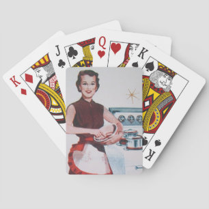 Retro-Hausfrau in der Küche Spielkarten