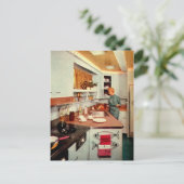 Retro Hausfrau in Küche Postkarte (Stehend Vorderseite)