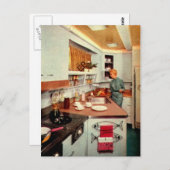 Retro Hausfrau in Küche Postkarte (Vorne/Hinten)