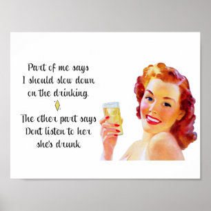 Retro-Hausfrau Lustige Trink-Poster-Spruch Poster