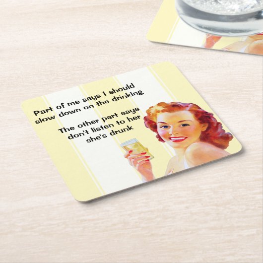 Retro Hausfrau mit Cocktail Betrunkenes Zitat Rechteckiger Pappuntersetzer (angewinkelt)